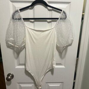 Altar'd State White Puff Sleeve Bodysuit Extra Large XL
